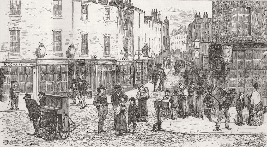 LONDON. Italian organ grinder's house, Hatton Garden 1875 old antique print